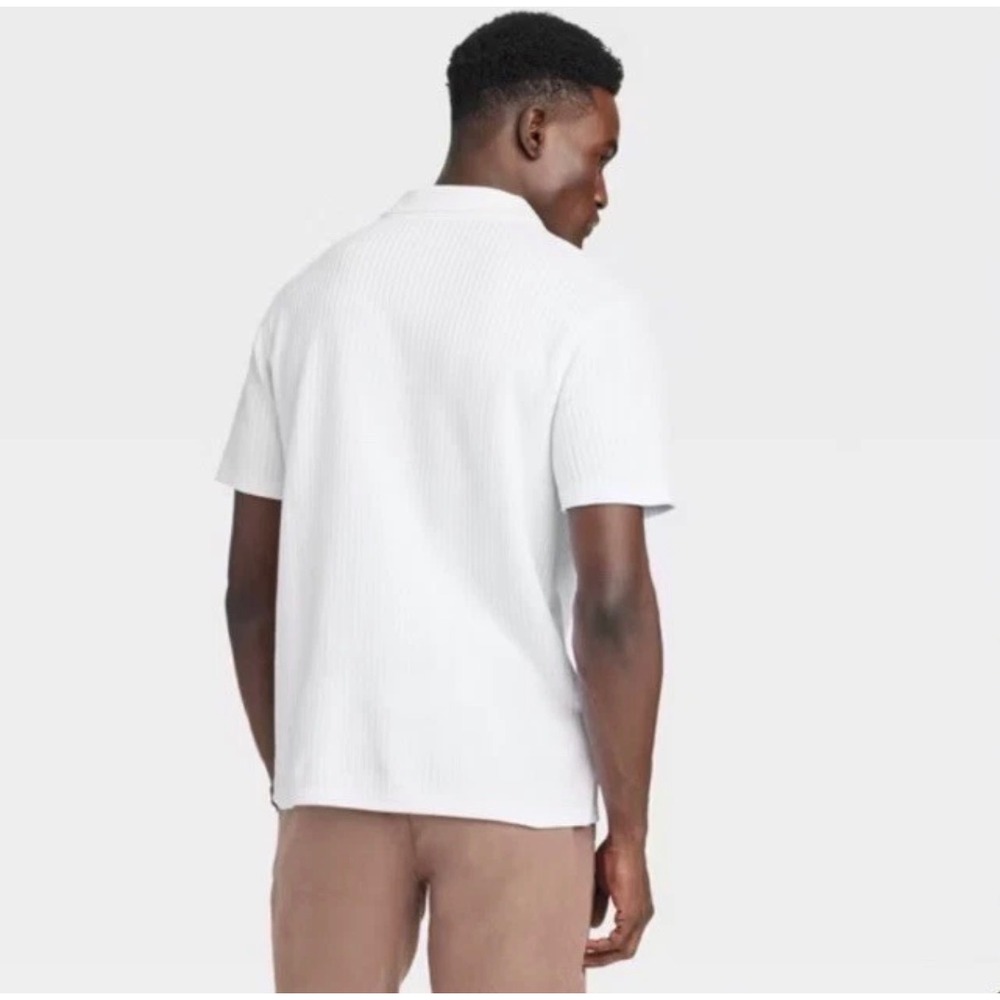 Goodfellow & Co Mens XXL White Ribbed Short Sleeve Polo Shirt V-Neck NWT